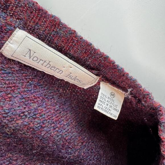 VINTAGE Northern Isles Purple Sweater Wool Rib Knit Raglan Sleeve M Medium VTG - Picture 5 of 5